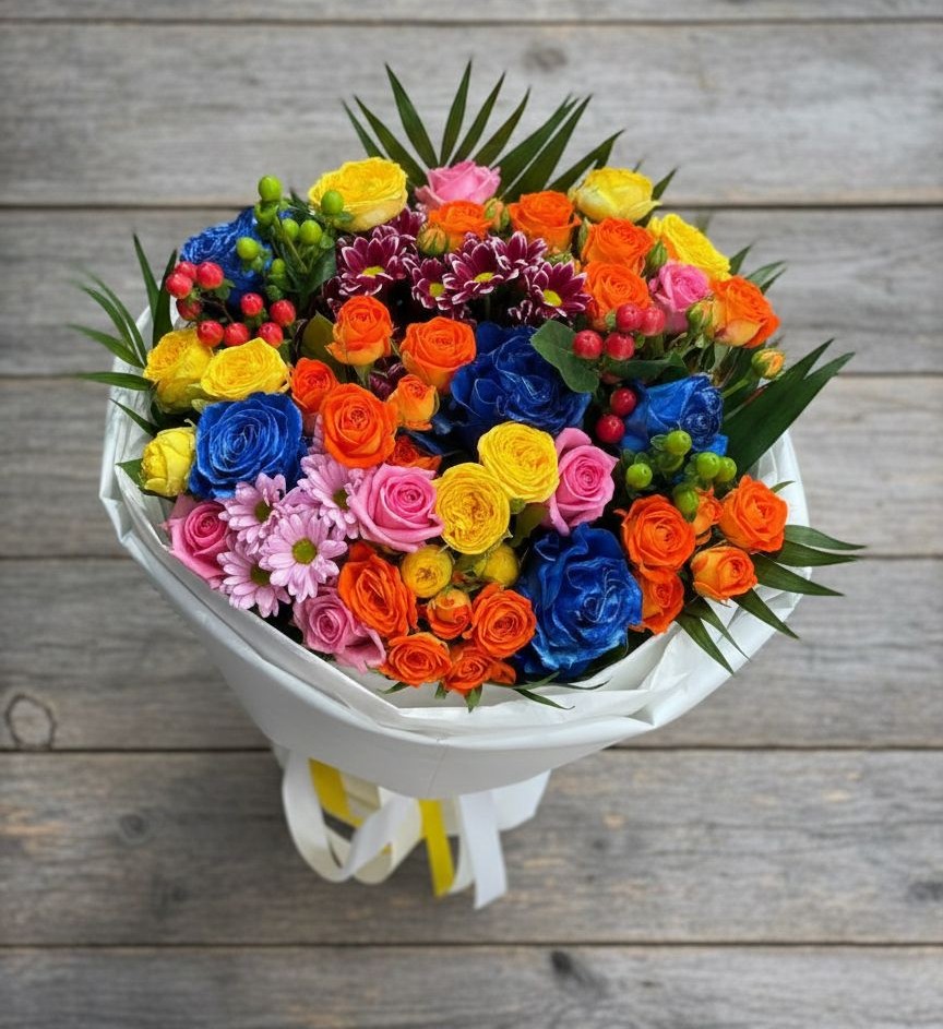 Букет цветов из: Розы и Хризантемы в Югорёнке