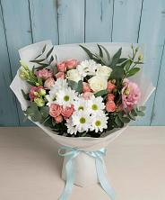 Букет цветов из:  Розы, Лизиантусы и Хризантемы в Югорёнке