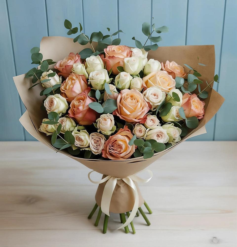 Букет цветов из: Альстромерии и Розы в Югорёнке