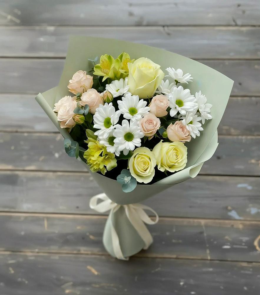 Букет цветов из: Альстромерии, Розы и Хризантемы в Югорёнке