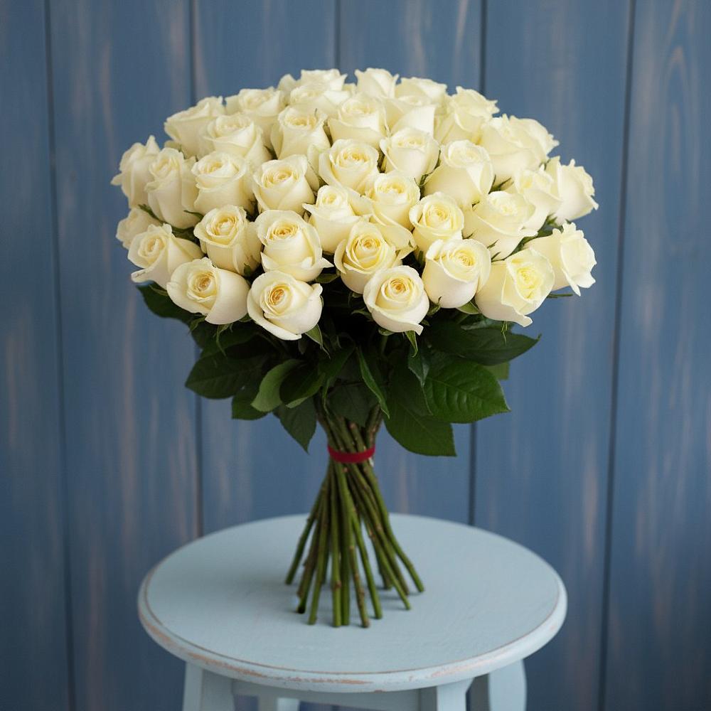 Букет 51 Белая роза Эдлесс Лав в Югорёнке
