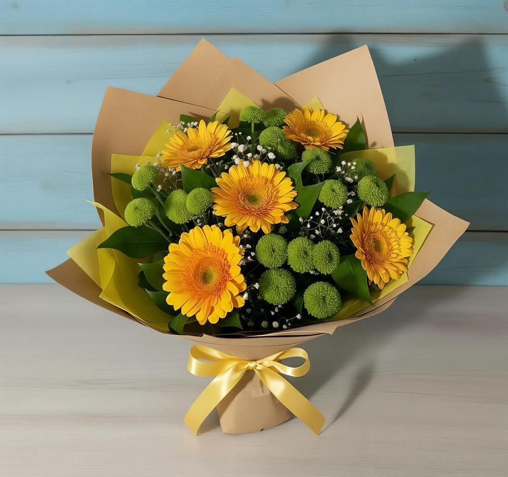 Букет цветов из: Герберы и Хризантемы в Югорёнке