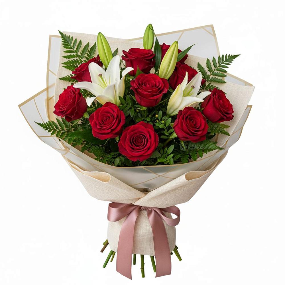 Букет цветов из: Лилии и Розы в Югорёнке