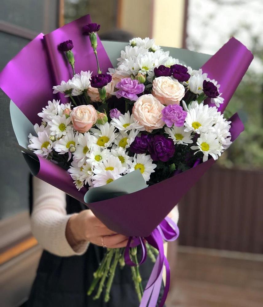 Букет цветов из: Хризантемы, Гвоздики и Розы в Югорёнке