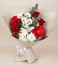 Букет цветов из:  Розы, Хризантемы, Герберы и Лилии в Югорёнке