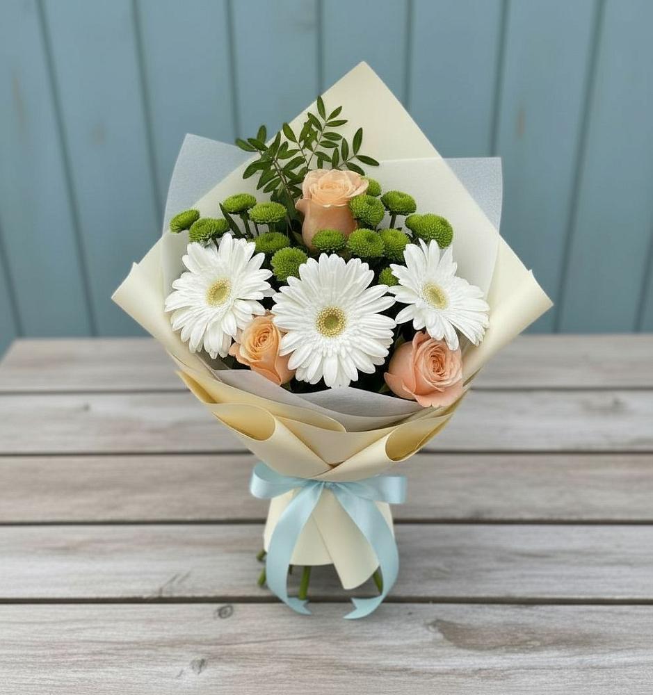 Букет цветов из: Герберы, Розы и Хризантемы в Югорёнке