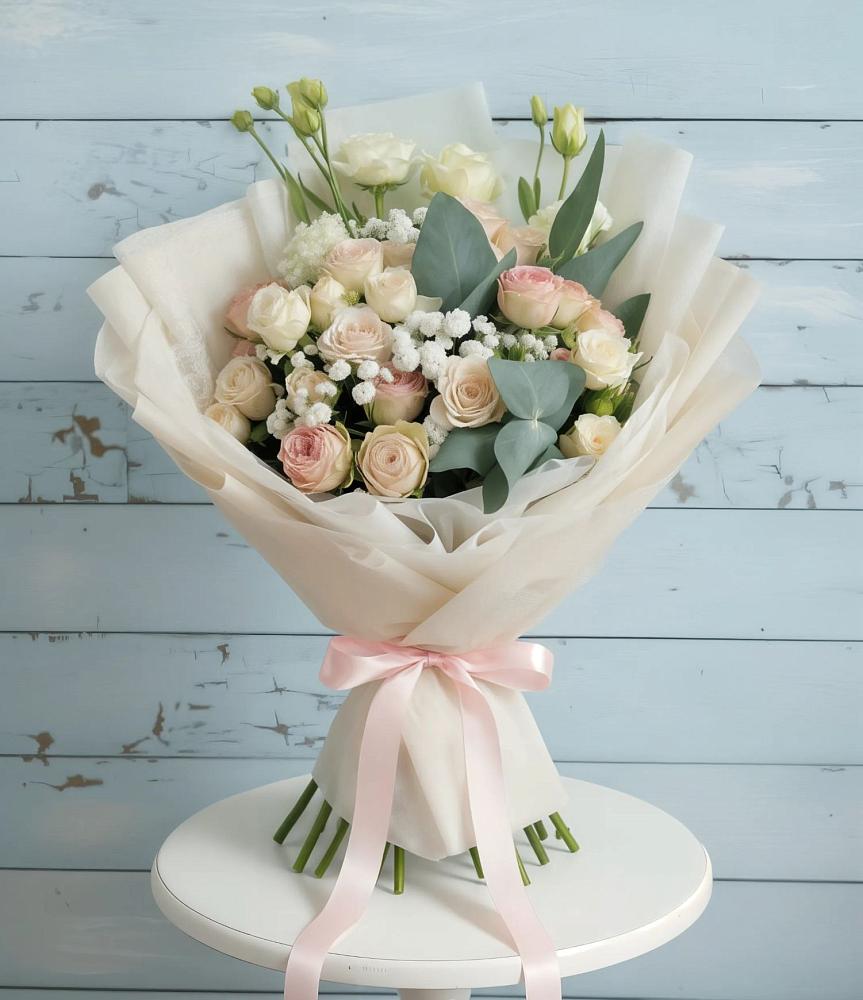 Букет цветов из: Розы и Лизиантусы в Югорёнке