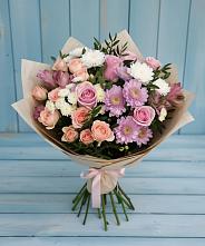 Букет цветов из:  Хризантемы, Розы и Альстромерии в Югорёнке