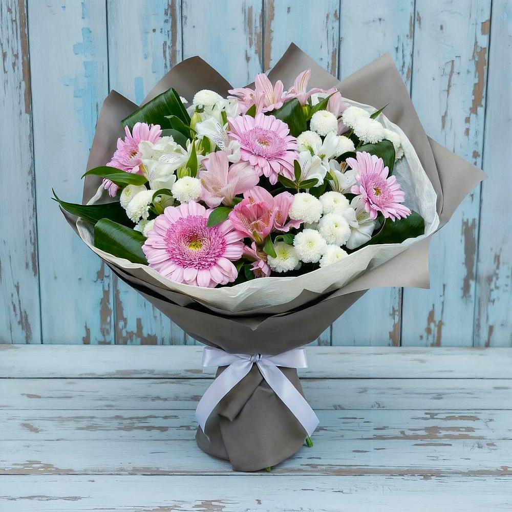Букет цветов из: Герберы, Альстромерии и Хризантемы в Югорёнке